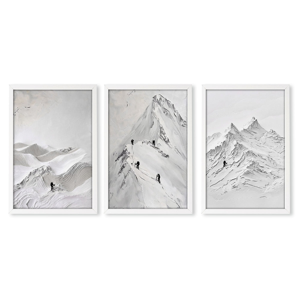 Landscape Art Nordic Mountain Climbers White & Grey wall art in a white frame