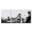 Landscape Artwork Japanese Ink Wash Black White & Red Sun wall art as a wrapped canvas