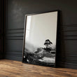Landscape Artwork Japanese Ink Wash Black White & Red Sun wall art — piece 1 of 3 in the set