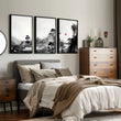 Landscape Artwork Japanese Ink Wash Black White & Red Sun Wall Art Prints | Set of 3