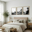 Landscape Artwork Japanese Ink Wash Black White & Red Sun Wall Art Prints | Set of 3