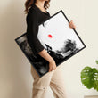Landscape Artwork Japanese Ink Wash Black White & Red Sun wall art displayed on a wall in a styled room — view 11