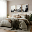 Landscape Artwork Japanese Ink Wash Black White & Red Sun wall art displayed on a wall in a styled room — view 2
