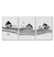 Japandi Landscape Artworks | Japanese Ink Grey Misty Trees & Red Moon as a wrapped canvas