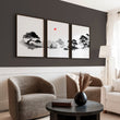 Landscape Picture Frame Japanese Ink Wash Zen Bonsai & Red Sun wall art displayed on a wall in a styled room — view 2