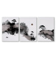 Landscape wall art Japanese Ink Wash Art | Black White Maroon Moon & Pine Trees as a wrapped canvas