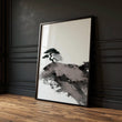 Landscape wall art Japanese Ink Wash Art | Black White Maroon Moon & Pine Trees — piece 3 of 3 in the set