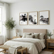 Landscape Print Japanese Ink Wash Art | Black White Maroon Moon & Pine Trees | Set of 3