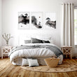 Landscape wall art Japanese Ink Wash Art | Black White Maroon Moon & Pine Trees displayed on a wall in a styled room — view 6