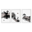 Landscape wall art Japanese Ink Wash Art | Black White Maroon Moon & Pine Trees in a white frame