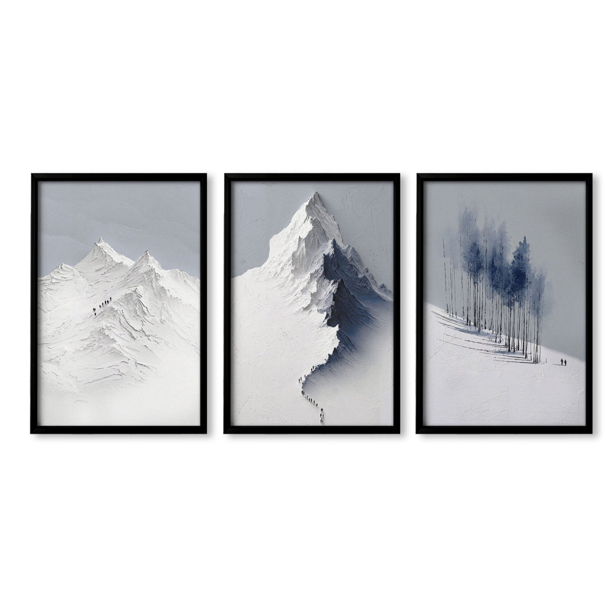 Landscape Wall Art Nordic Snow Mountains & Winter Forest wall art in a black frame