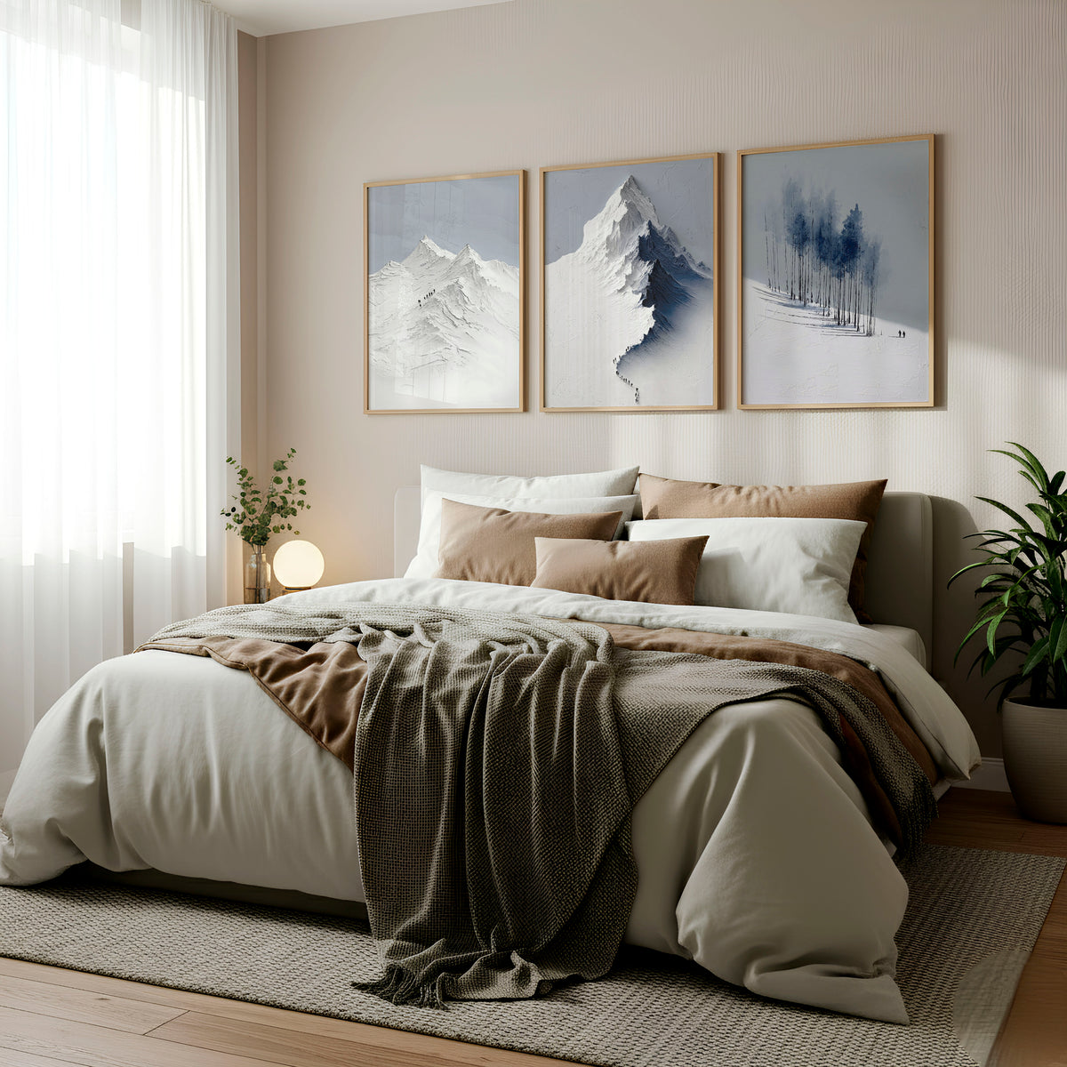 Landscape Wall Art Nordic Snow Mountains & Winter Forest wall art displayed on a wall in a styled room — view 2