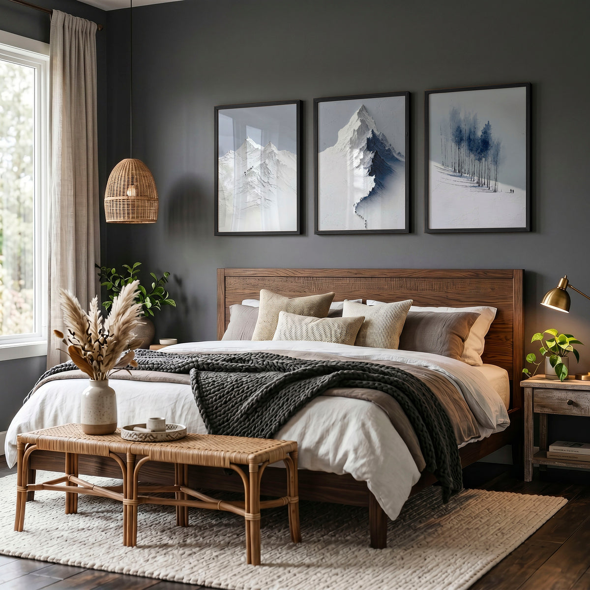 Landscape Wall Art Nordic Snow Mountains & Winter Forest wall art displayed on a wall in a styled room — view 4
