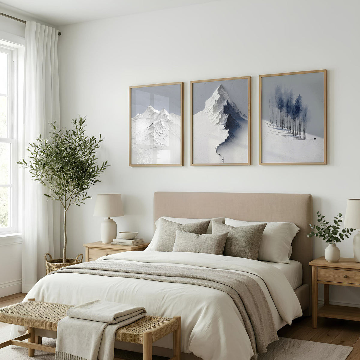 Landscape Wall Art Nordic Snow Mountains & Winter Forest Prints | Set of 3