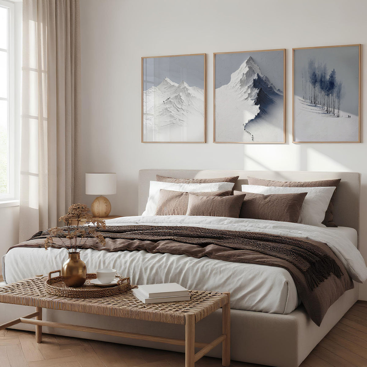 Landscape Wall Art Nordic Snow Mountains & Winter Forest Prints | Set of 3