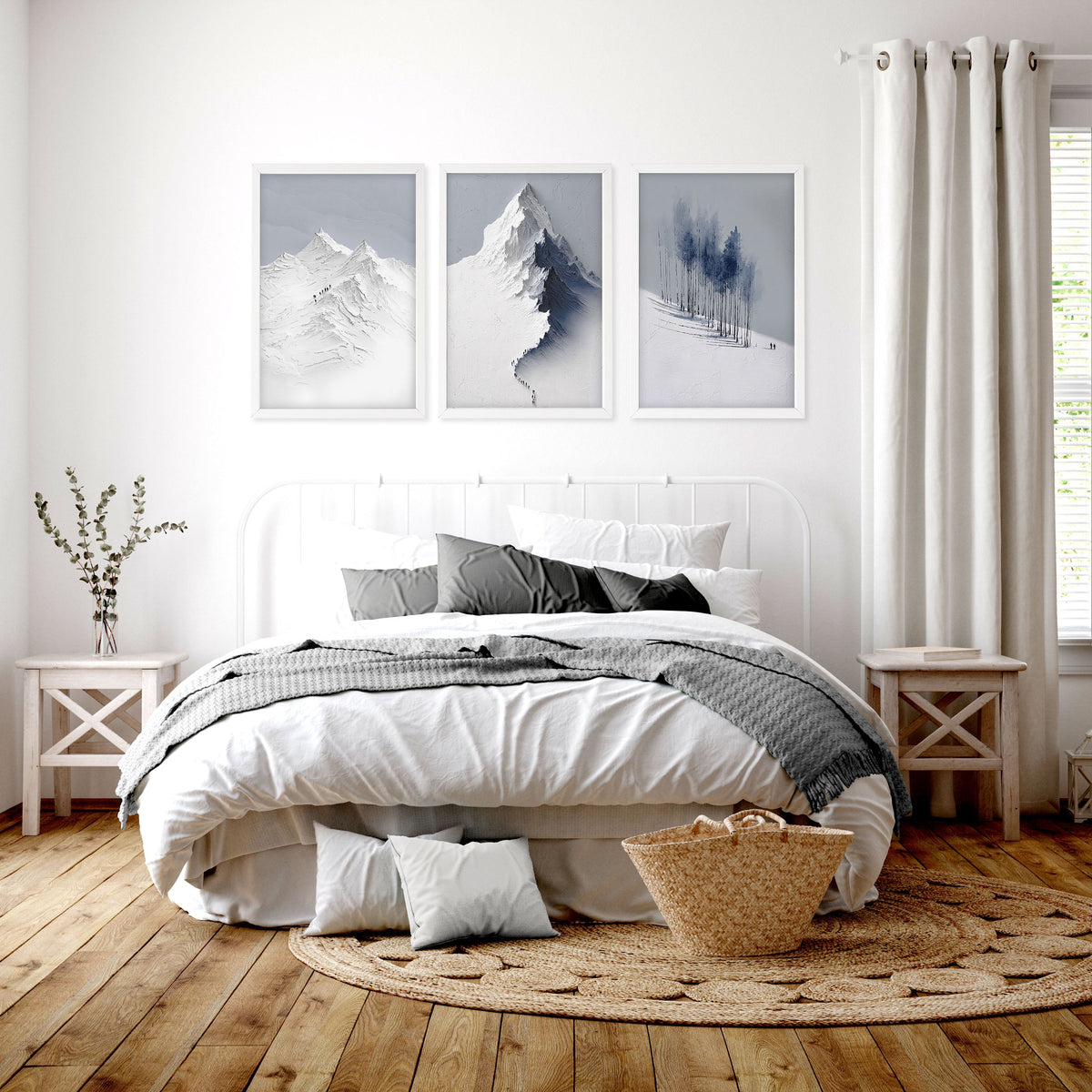 Landscape Wall Art Nordic Snow Mountains & Winter Forest Prints | Set of 3
