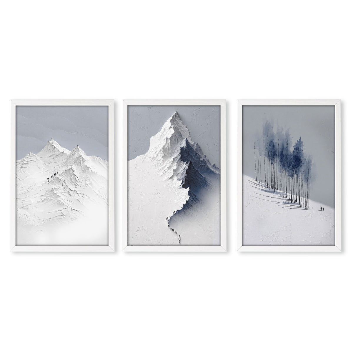 Landscape Wall Art Nordic Snow Mountains & Winter Forest wall art in a white frame