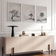 Large 3 Piece Wall Art for Living Room | Scandinavian Nordic Trees & Moon Landscape displayed on a wall in a styled room — view 10