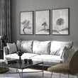 Large 3 Piece Wall Art for Living Room | Scandinavian Nordic Trees & Moon Landscape displayed on a wall in a styled room — view 14