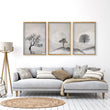 Large 3 Piece Wall Art for Living Room | Scandinavian Nordic Trees & Moon Landscape displayed on a wall in a styled room — view 5