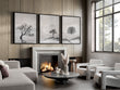 Large 3 Piece Wall Art for Living Room | Scandinavian Nordic Trees & Moon Landscape displayed on a wall in a styled room — view 9