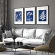 Large Art for Living Room Indigo Cyanotype Botanical wall art displayed on a wall in a styled room — view 2