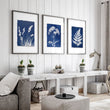 Large Art for Living Room Indigo Cyanotype Botanical wall art displayed on a wall in a styled room — view 3