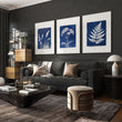 Large Art for Living Room Indigo Cyanotype Botanical wall art displayed on a wall in a styled room — view 5
