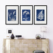 Large Art for Living Room Indigo Cyanotype Botanical wall art displayed on a wall in a styled room — view 7