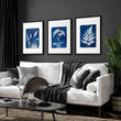 Large Art for Living Room Indigo Cyanotype Botanical wall art displayed on a wall in a styled room — view 8
