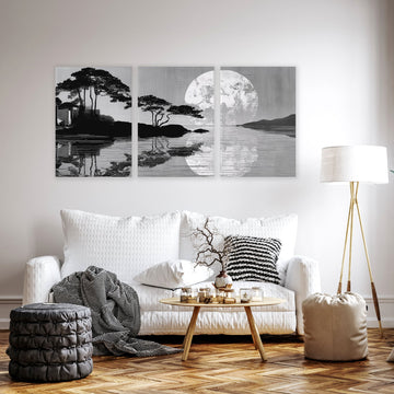 Large Art Living Room Japanese Moonrise Silhouette wall art displayed on a wall in a styled room — view 2