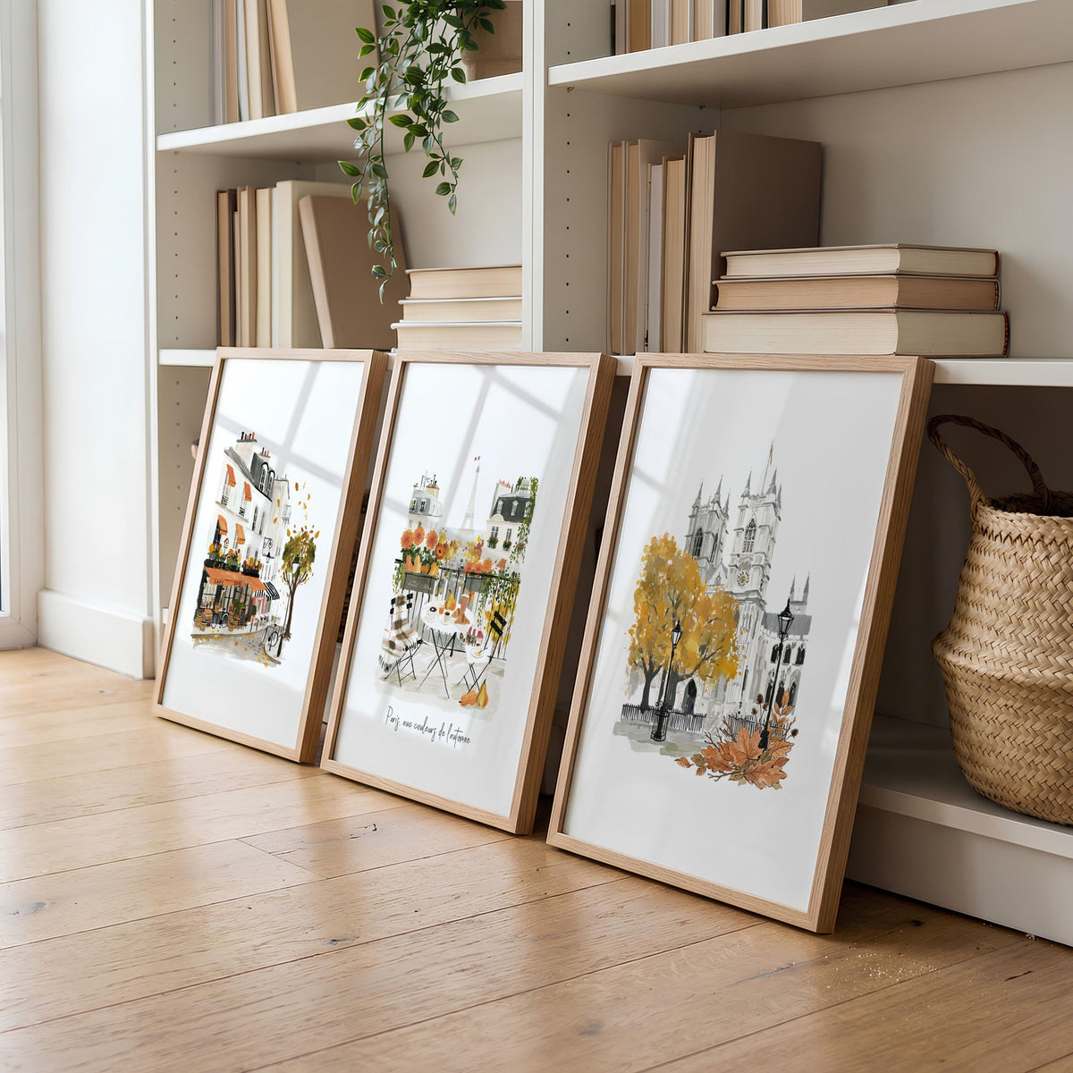 Large Artwork for Living Room Autumn Paris Watercolour | "Paris, aux couleurs de l'automne" displayed on a wall in a styled room — view 2