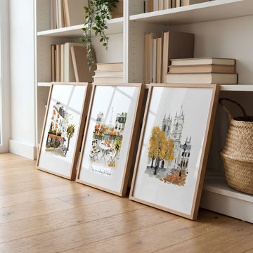 Large Artwork for Living Room Autumn Paris Watercolour | "Paris, aux couleurs de l'automne" displayed on a wall in a styled room — view 2