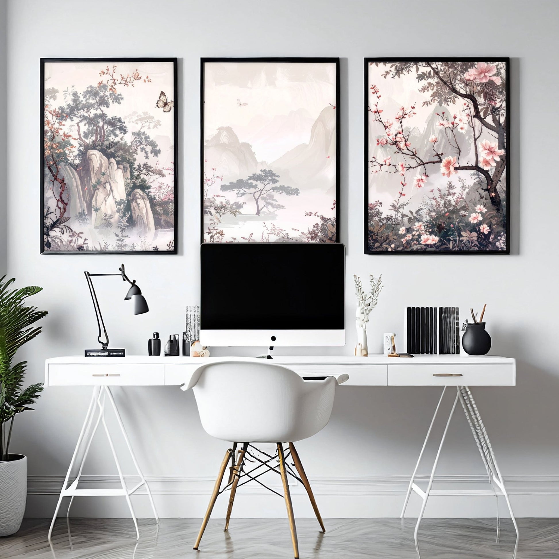 Large Artwork For Walls | Set of 3 Chinoiserie Wall art Prints