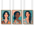 Large Bedroom Wall Art | Set of 3 Boho Women Wall art Prints