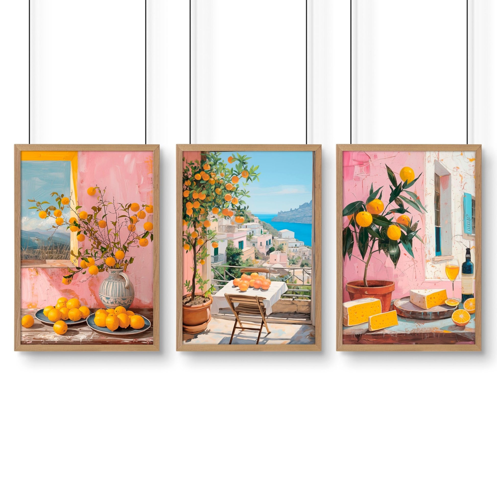 Large Canvas For Living Room | Set of 3 Italian Lifestyle Wall art Prints