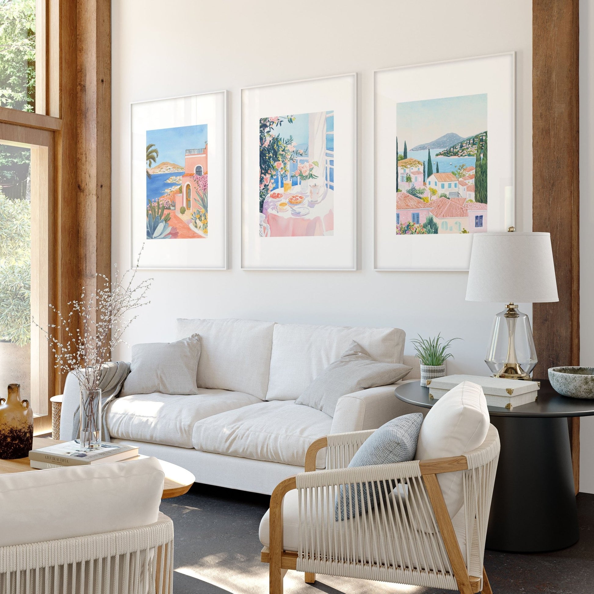 Large Canvas Pictures For Living Room | Set of 3 Beach Decor Wall art Prints