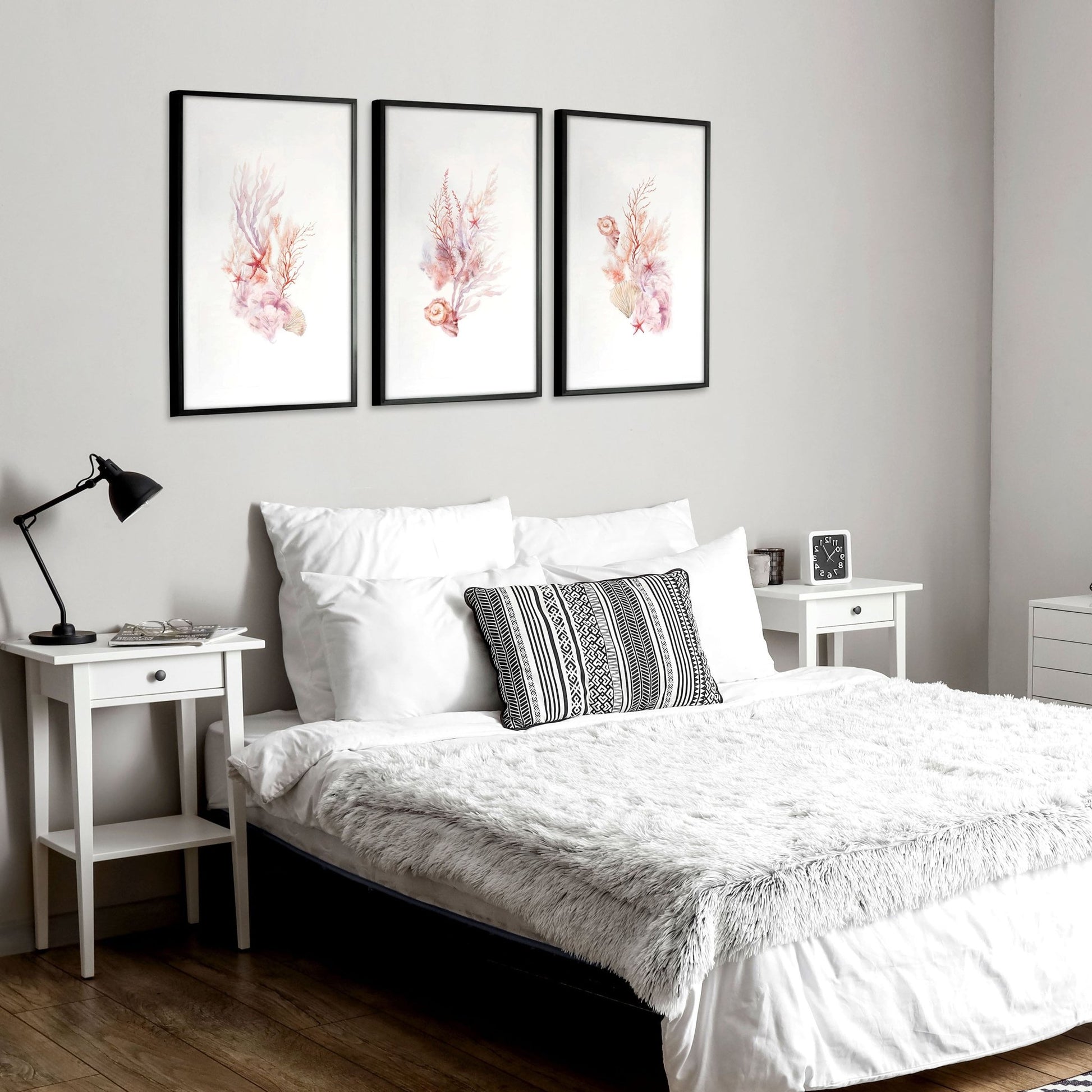 Large Coastal Wall Art | Set of 3 Seashells Wall art Prints