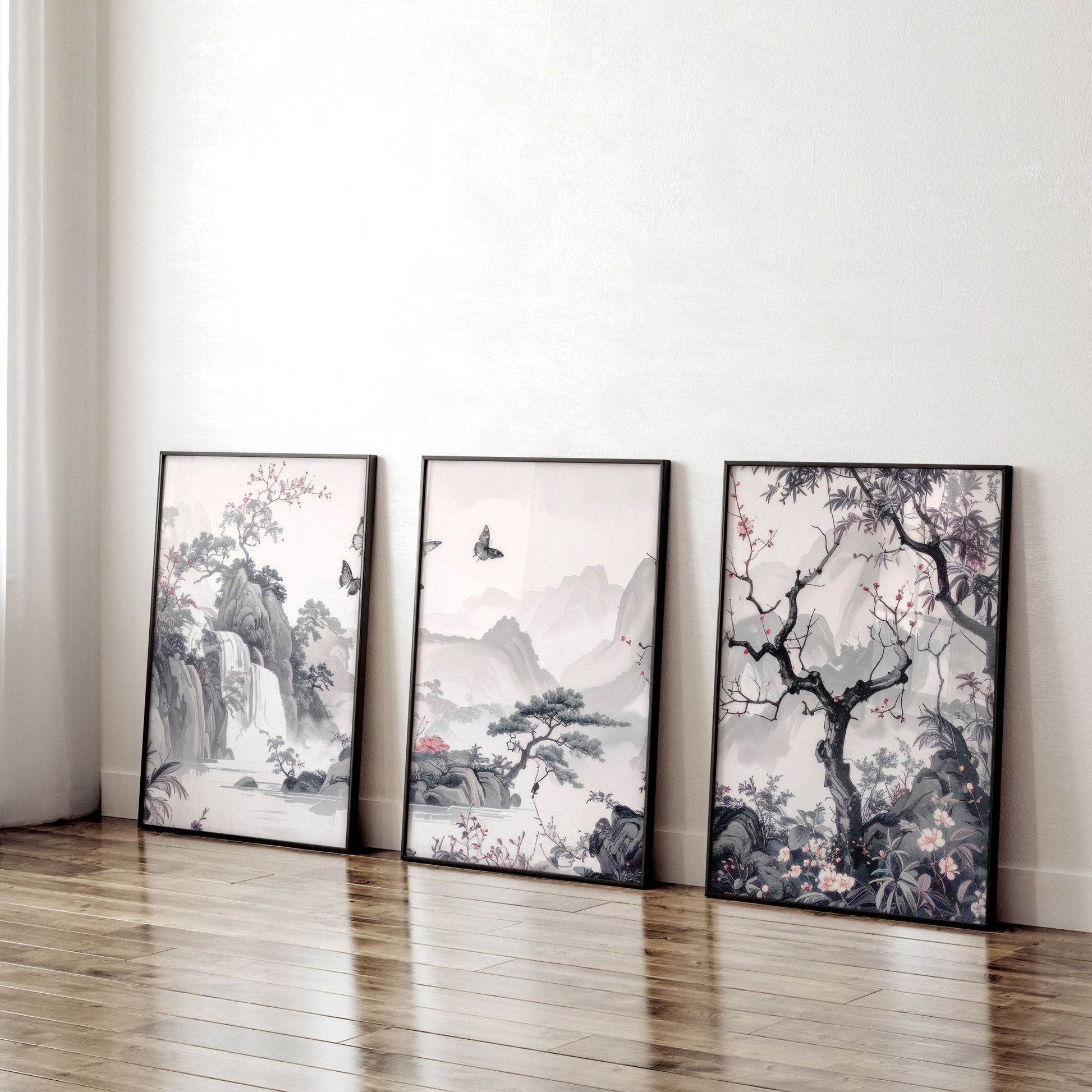 Large Contemporary Wall Art | Set of 3 Chinoiserie Wall art Prints