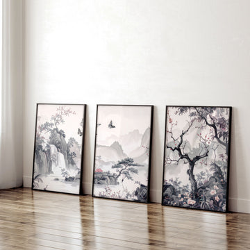 Large Contemporary Wall Art | Set of 3 Chinoiserie Wall art Prints