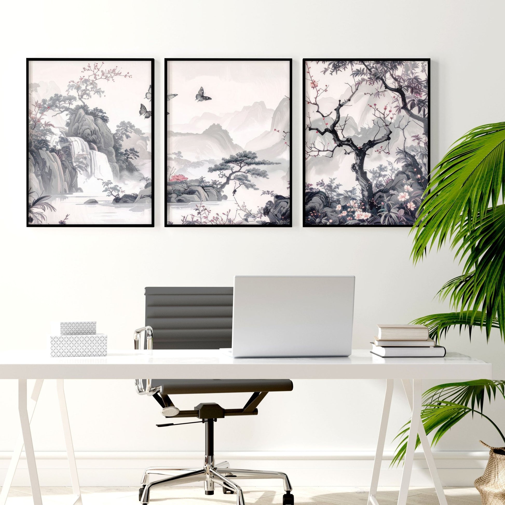 Large Contemporary Wall Art | Set of 3 Chinoiserie Wall art Prints