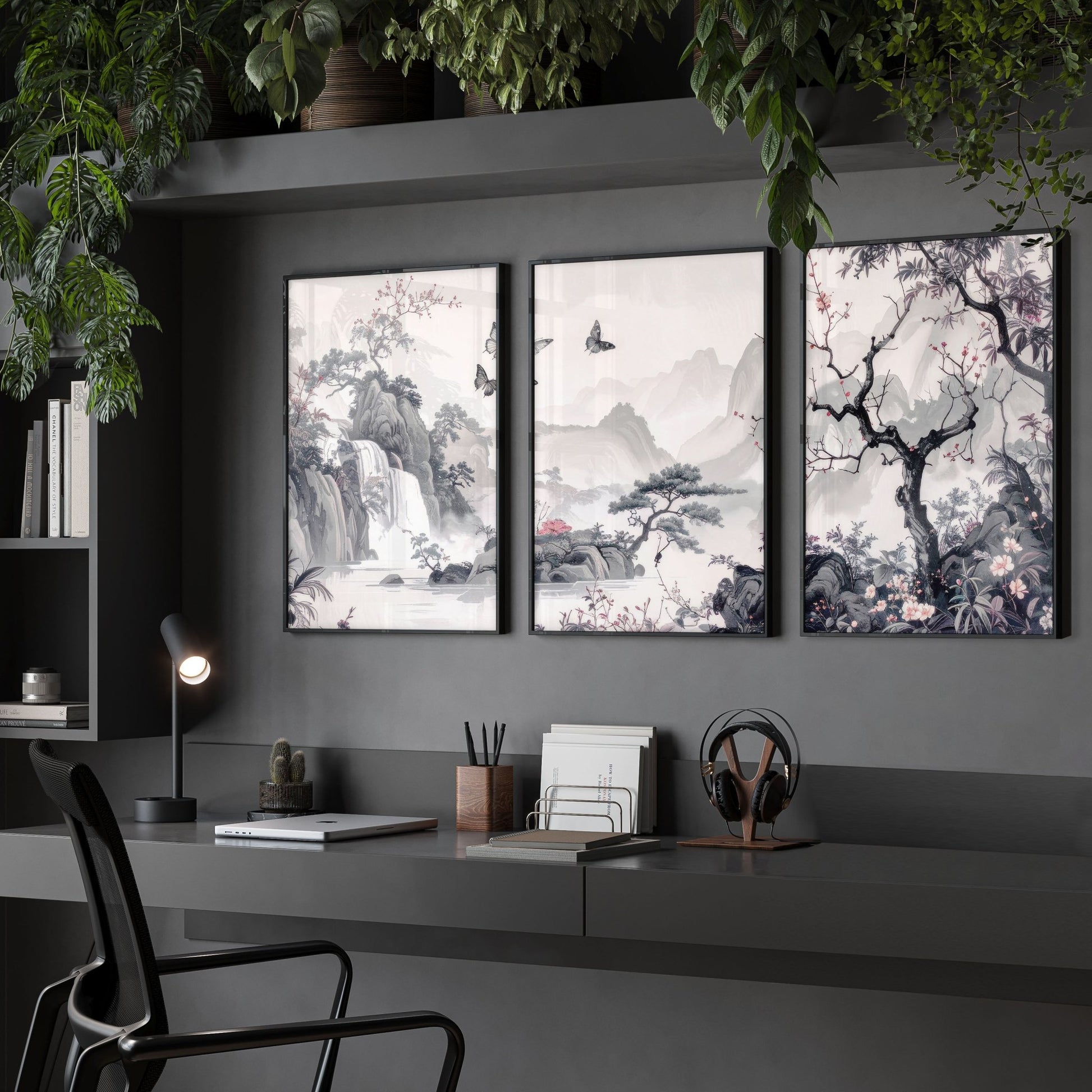 Large Contemporary Wall Art | Set of 3 Chinoiserie Wall art Prints