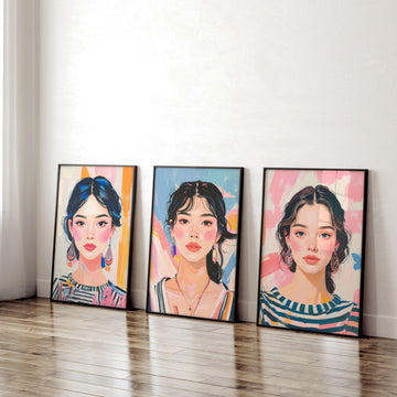 Large Framed Pictures | Set of 3 Boho Women Wall art Prints