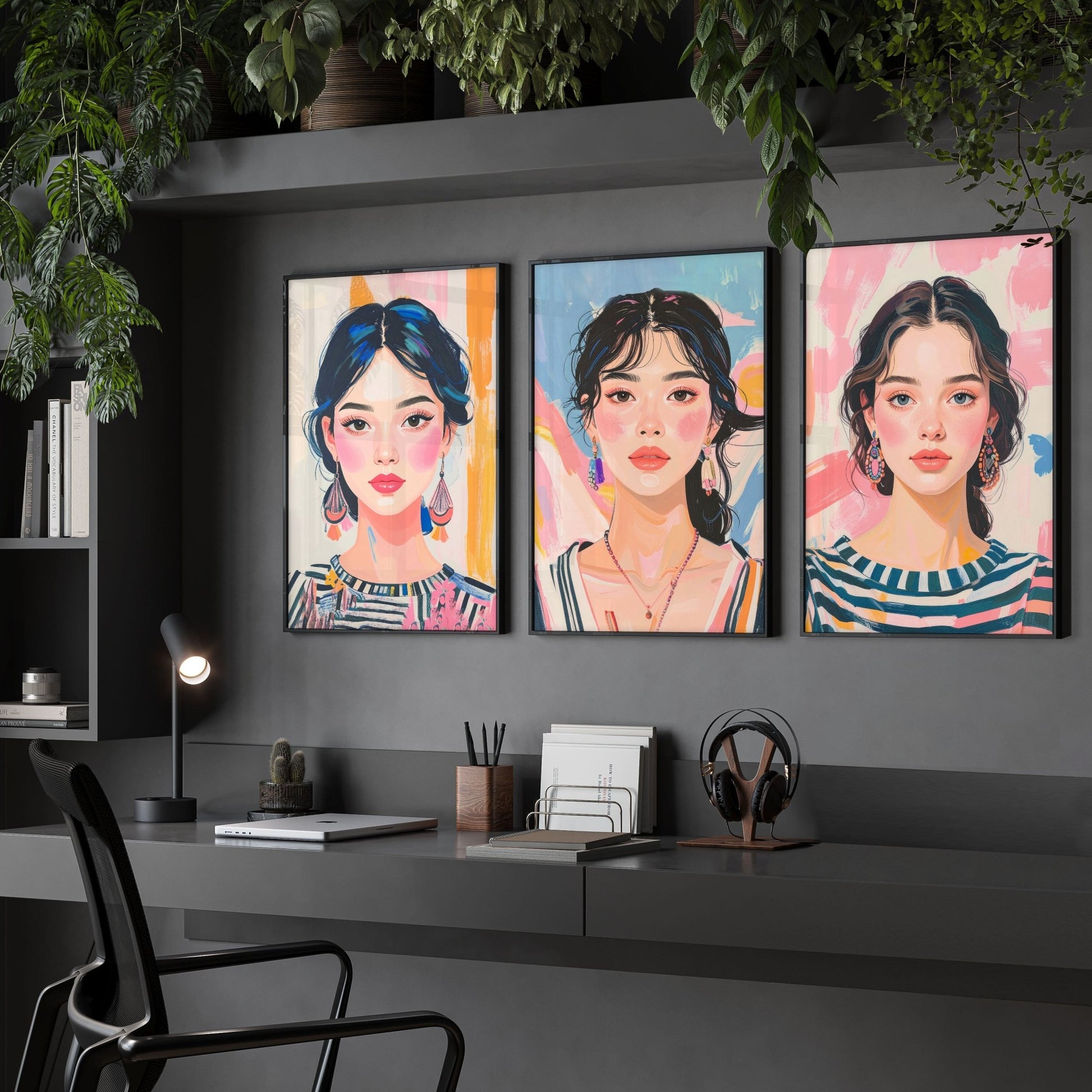 Large Framed Pictures | Set of 3 Boho Women Wall art Prints