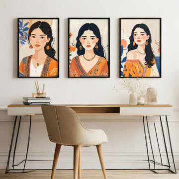 Large Framed Prints | Set of 3 Boho Women Wall art Prints