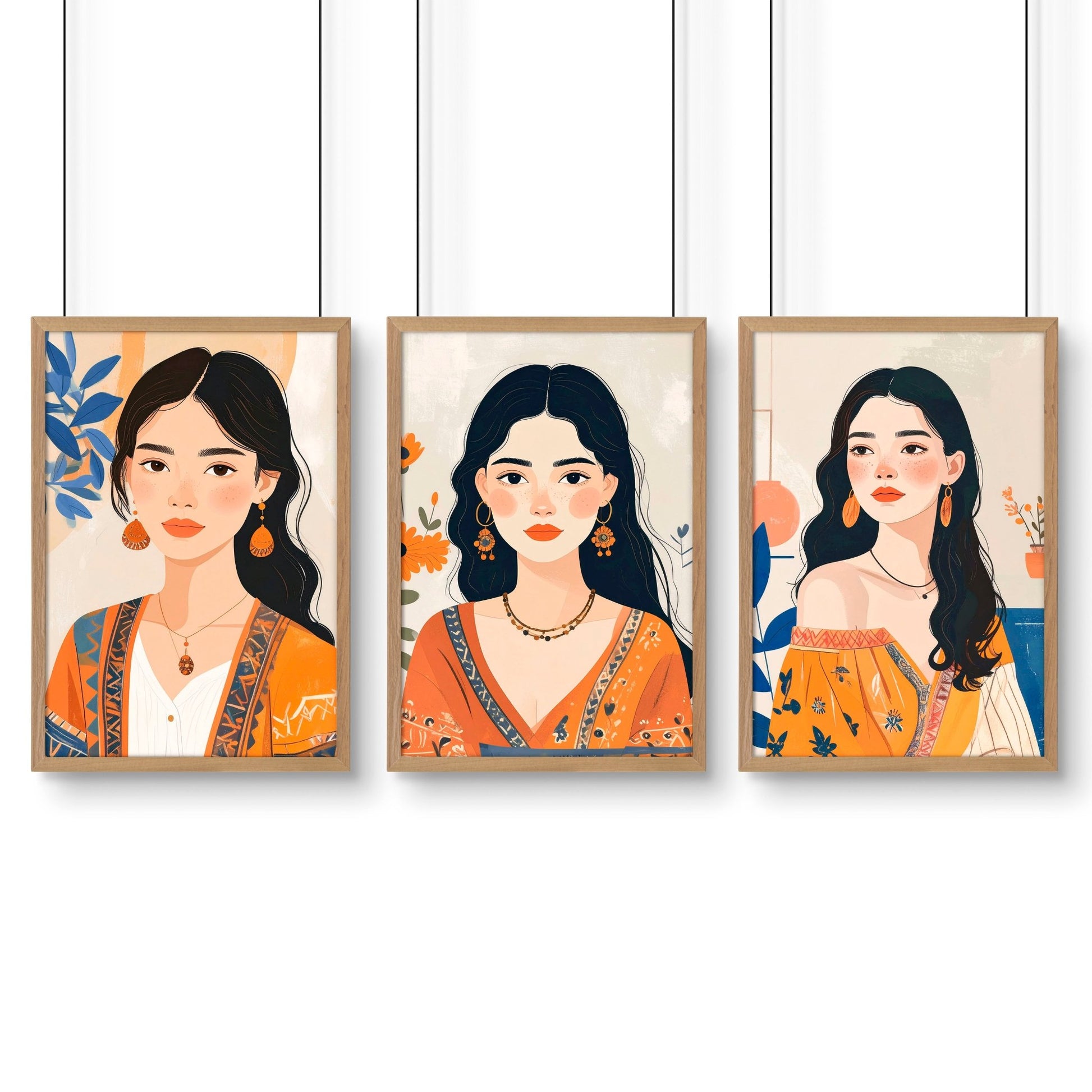 Large Framed Prints | Set of 3 Boho Women Wall art Prints