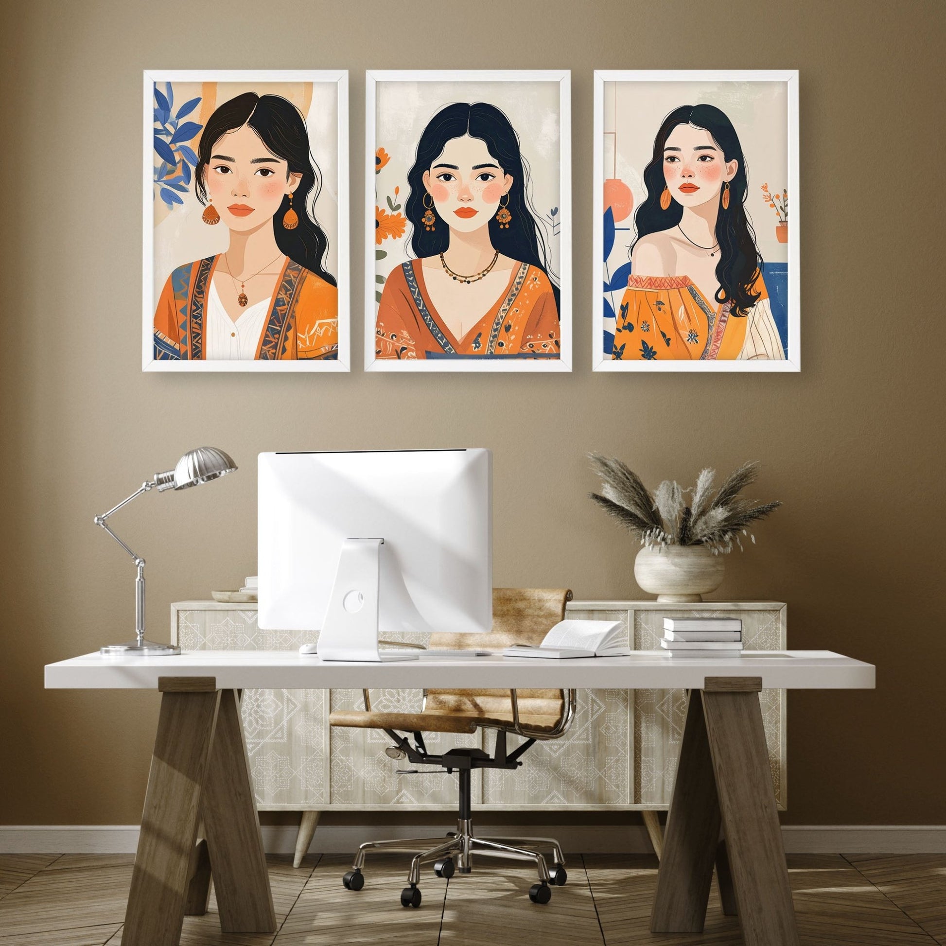 Large Framed Prints | Set of 3 Boho Women Wall art Prints