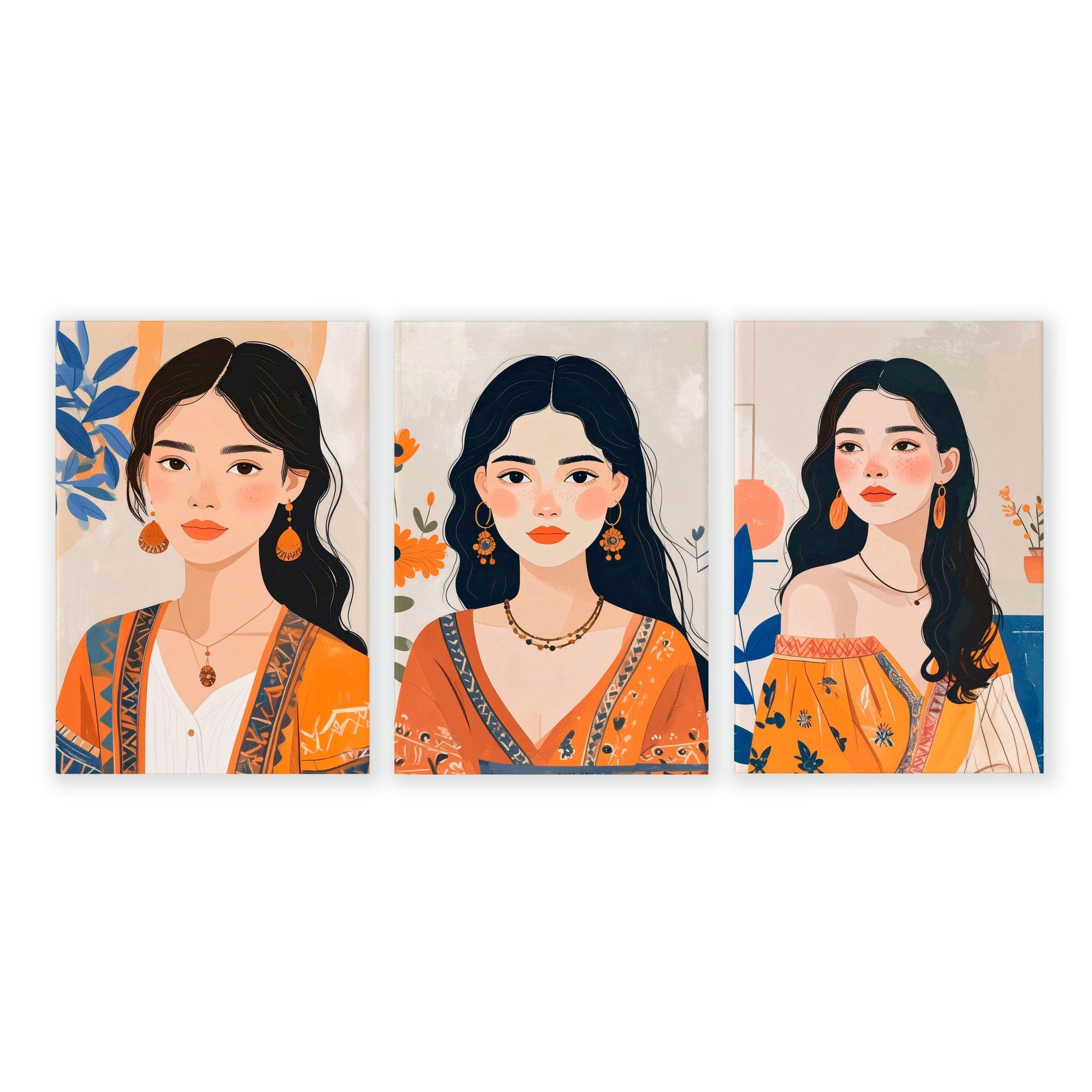 Large Framed Prints | Set of 3 Boho Women Wall art Prints