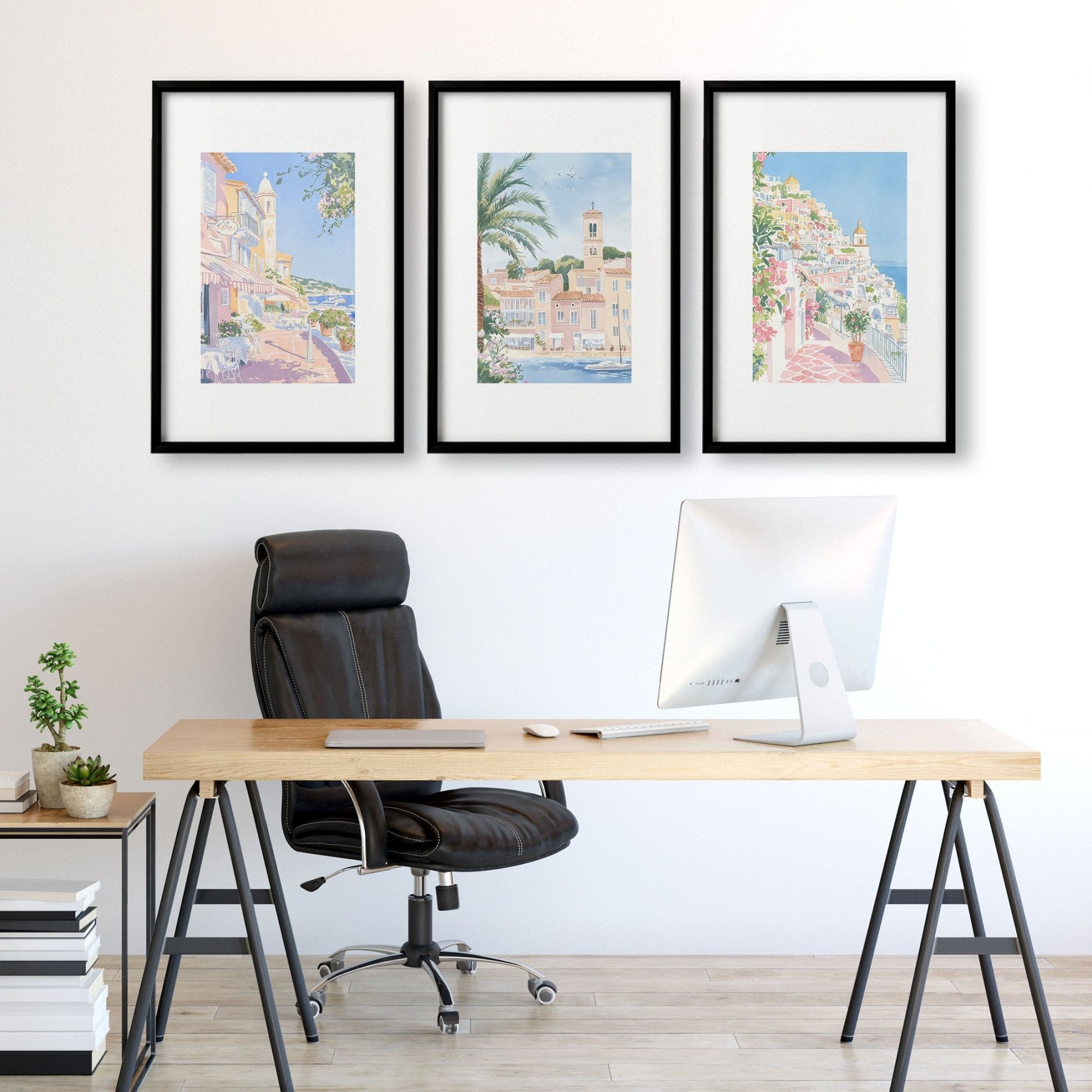 Large Framed Wall Paintings | Set of 3 Beach Decor Wall art Prints