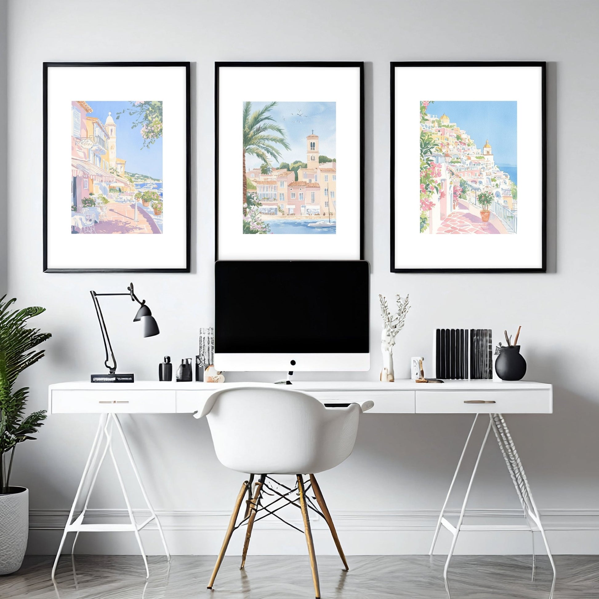 Large Framed Wall Paintings | Set of 3 Beach Decor Wall art Prints